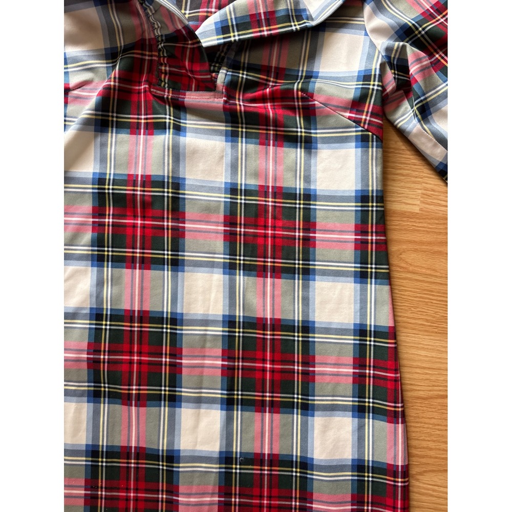 Gretchen Scott Plaid Shift Dress Red White Blue Ruffle Collar‎ Preppy Size S - Picture 2 of 8